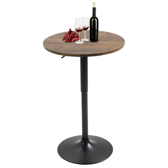 Rongbuk 23.6" Round Bar Table, Bistro Pub Table, Adjustable Height Pub Table, 360° Swivel Cocktail Bar Table with Metal Base and MDF Top, Suitable for Small Space, Bar, Bistro, Café