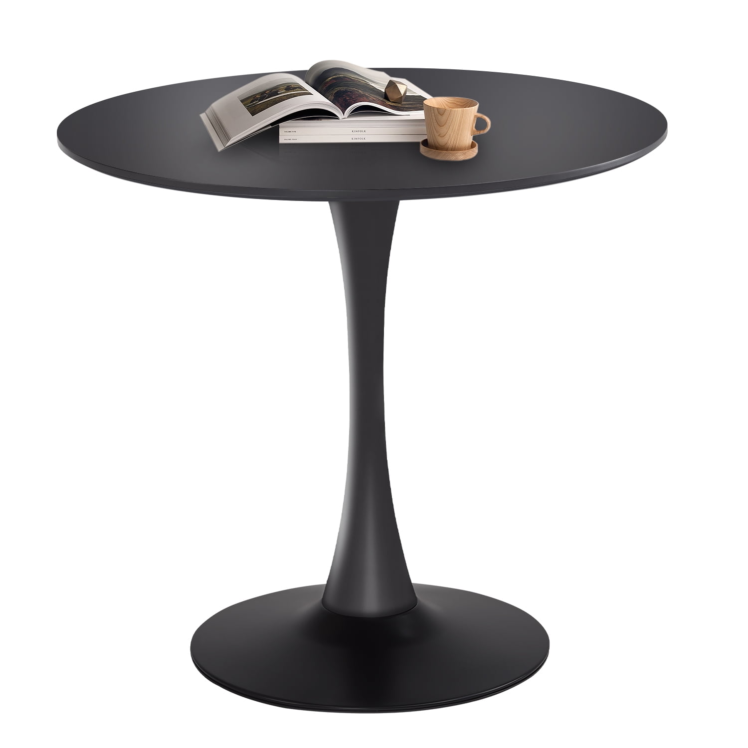 31.5” Round Dining Table for 2-4 People, MDF Top, Metal Base, Tulip ...