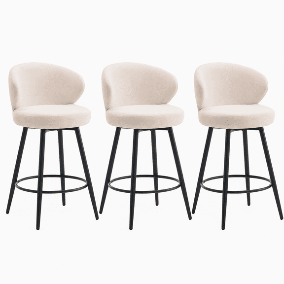 Rongbuk 360° Swivel Modern Bar Stool Set of 3, 26" Upholstered Counter Height Bar Stools with Wingback, Soft Linen Fabric, Counter Chairs with Arm for Home Bar or Kitchen Island