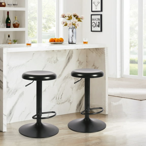 Rongbuk Adjustable Bar Stools Set of 2, Backless Counter Height Bar Stools, Modern Swivel Round Metal Counter Stools, Armless Bar Chairs with Footrest for Kitchen Island, Pub Cafe, Black