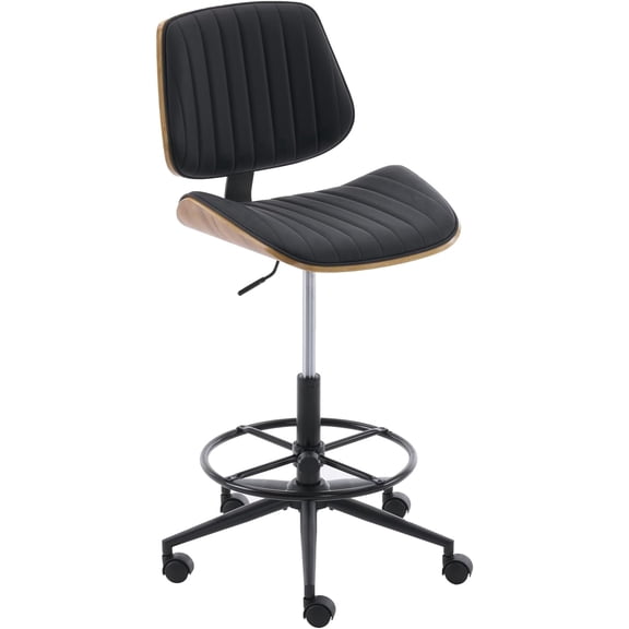 Rongbuk Drafting Home Office Chair, Swivel Desk Chair with Bend Wood Backrest, Ergonomic Office Chairs with Adjustable Height and Footrest Ring for Bar Lab Counter Height Desk and Drawing