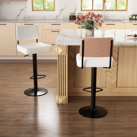 Rongbuk Modern Adjustable Bar Stools Set of 2, Velvet Upholstered Barstools with Comfy Back and Metal Legs, Armless Counter Height Bar Stools for Kitchen Island, Cafe