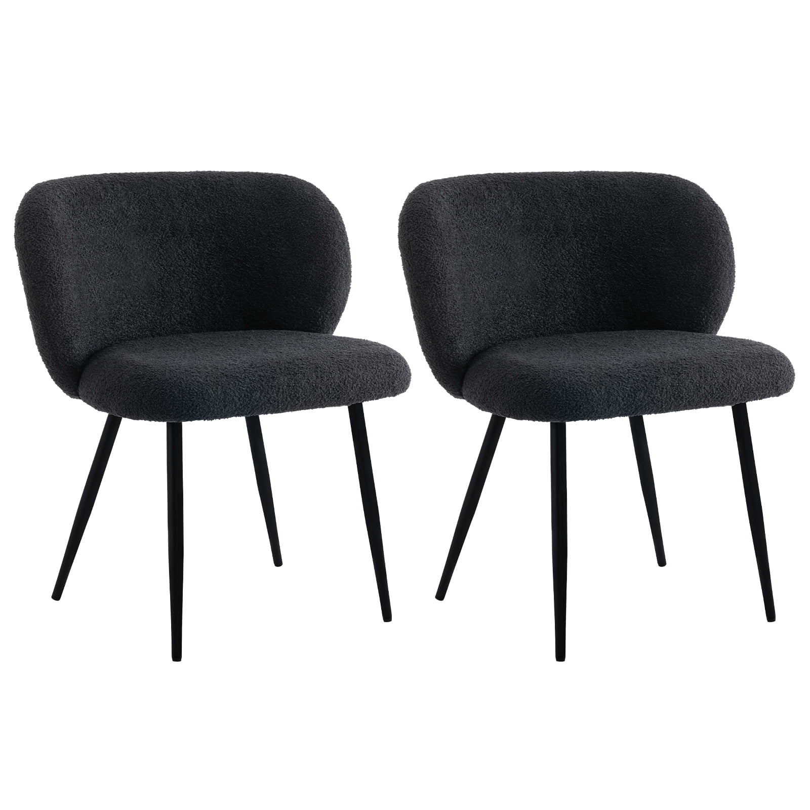 Rongbuk Modern Teddy Dining Chairs Set of 2, Comfy Kitchen Armless Chairs with Thick Cushions, Wingback Chair, Upholstered Dining Room Chairs with Metal Legs for Dining Room, Living Room, Black