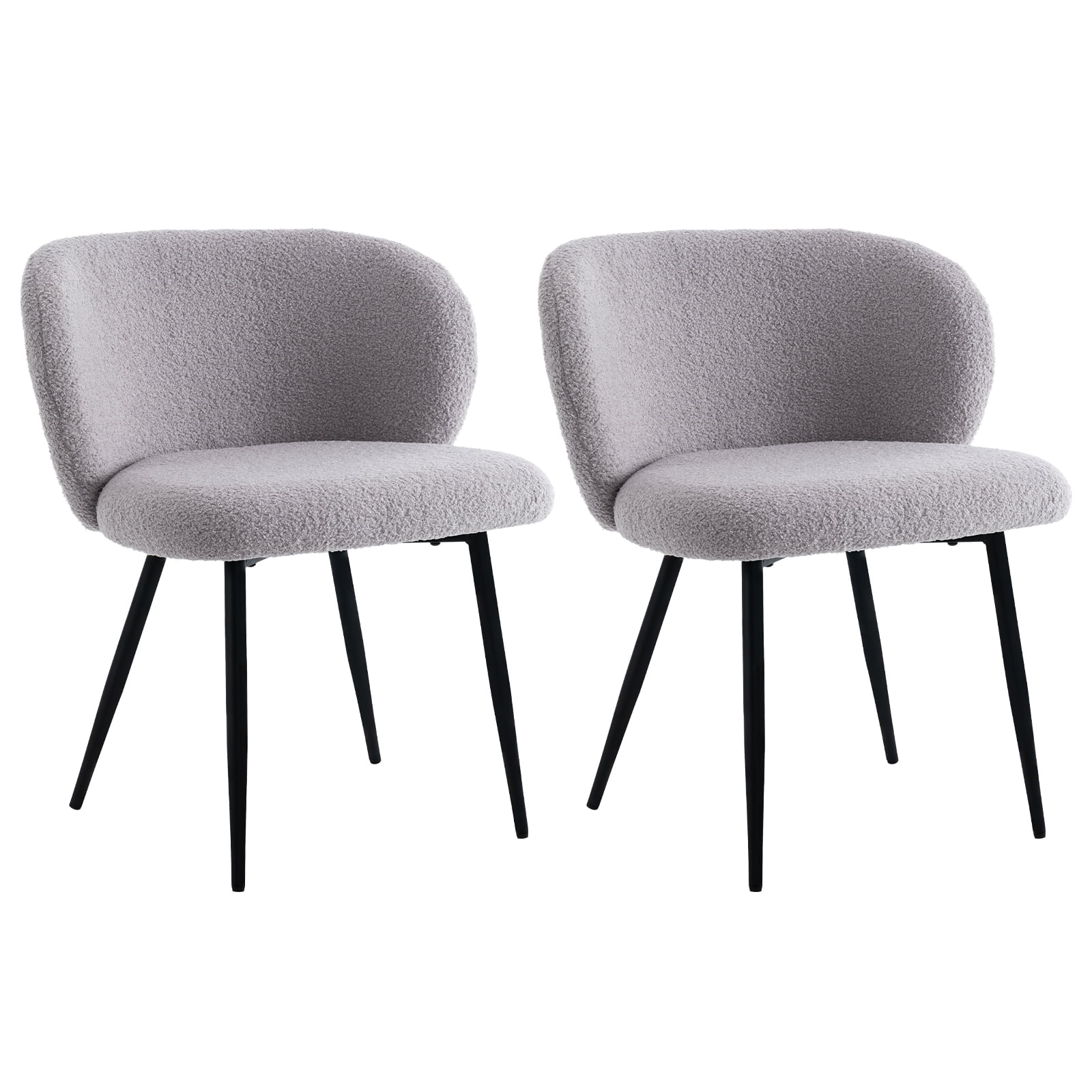 Rongbuk Modern Teddy Dining Chairs Set of 2, Comfy Kitchen Armless Chairs with Thick Cushions, Wingback Chair, Upholstered Dining Room Chairs with Metal Legs for Dining Room, Living Room, Grey