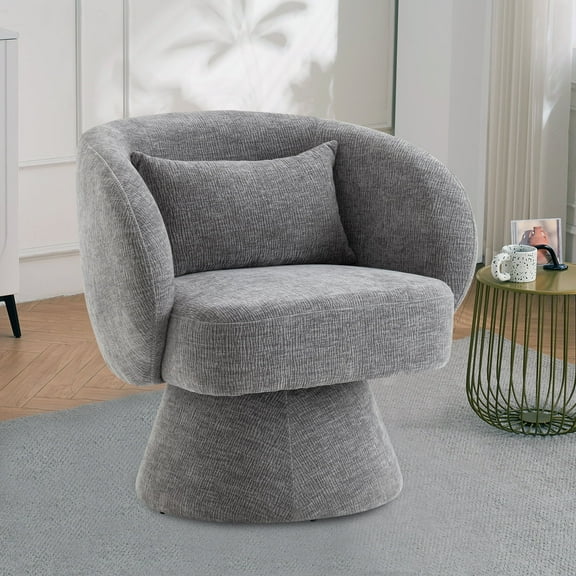Rongbuk Modern Velvet Accent Chair with Pillow, Gray (Set of 1)