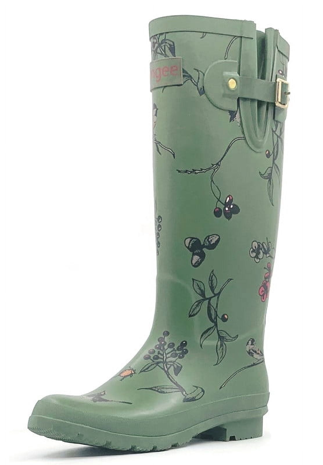 Rongee Rain Boots for Women Waterproof Outdoor Garden Shoes Bird Tree Printed 10 (B(M) US)