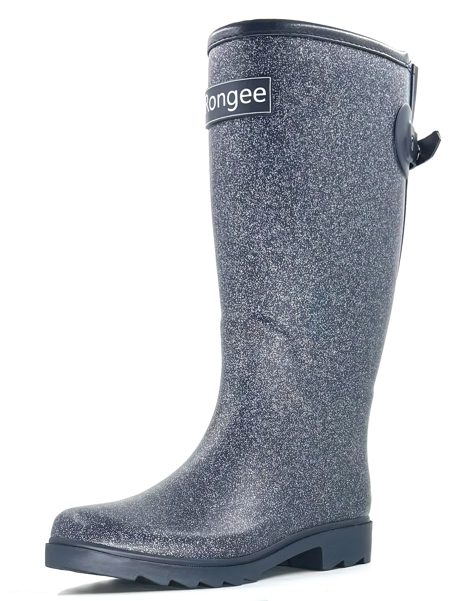 Rongee Waterproof Rain Boots for Women Mid Calf Garden Shoes Glitter Boots Outdoor Mud (7 B(M) US)