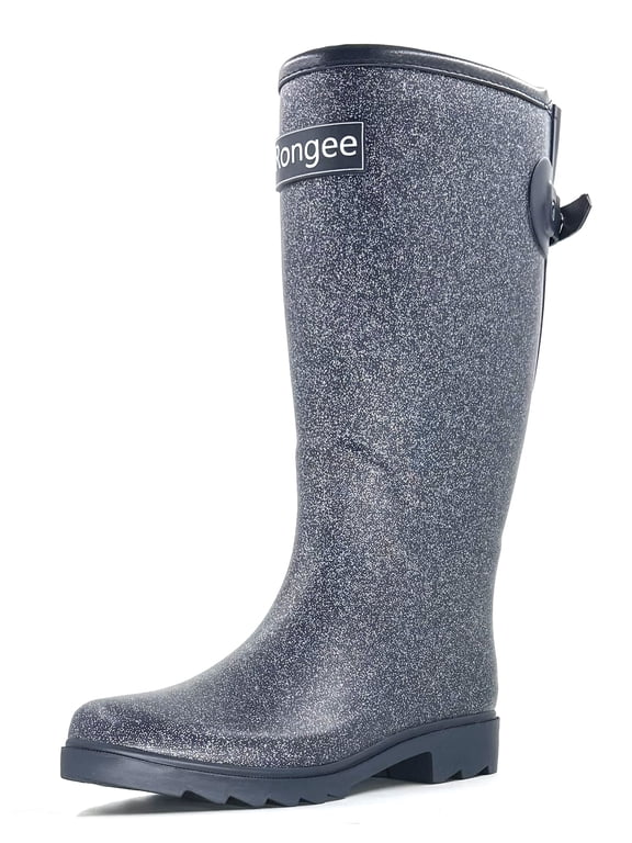 Waterproof Glitter Rain Boots for Women Mid Calf Garden Outdoor Mud Shoes (9 B(M) US)