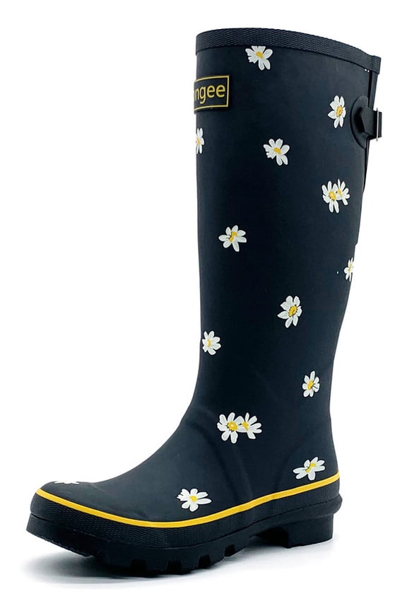Womens Rain Boots Waterproof Outdoor Garden Boots Daisy Printed 8 (B(M) US)