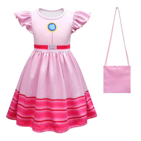 Rongking 2-8Y Girls Super Brothers Princess Costume Dress W/Bag Peach Fancy-Dress