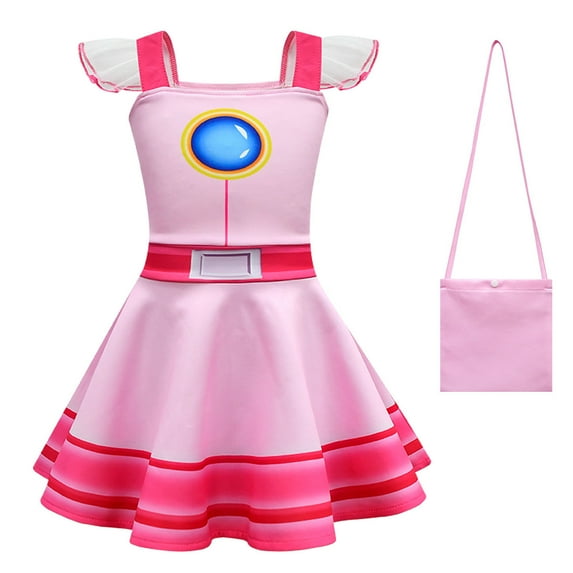 Rongking 2-8Y Girls Super Brothers Princess Costume Dress W/Bag Peach Fancy-Dress