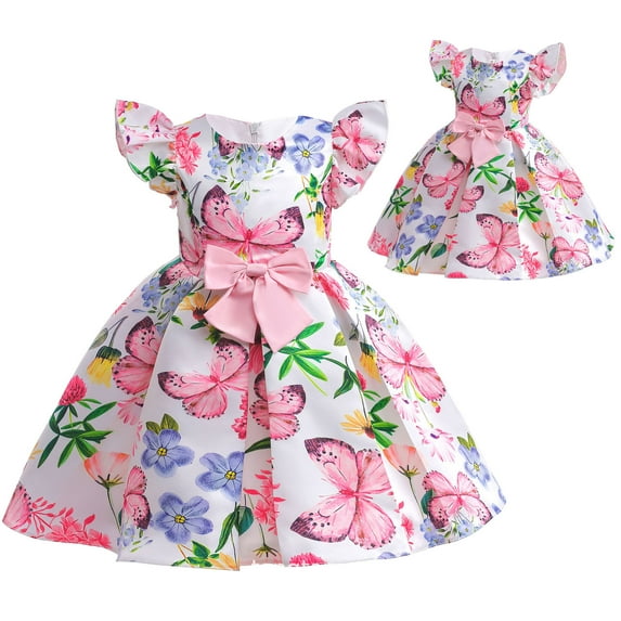 Rongking 2-9Y Girls Pageant Party Floral Dress Butterfly Wedding Midi Dress