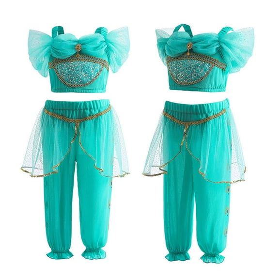 Rongking Girls Jasmine Costume Set Halloween Fancy-Dress Princess Outfit for 3-7T