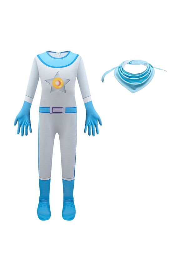 Girls Princess Peach Costume Bodysuit Halloween Cosplay Jumpsuit W/Scarf for 3-9Y