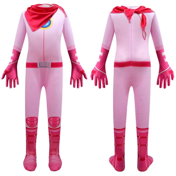 Rongking Girls Princess Peach Costume Bodysuit Halloween Cosplay Jumpsuit W/Scarf for 3-9Y