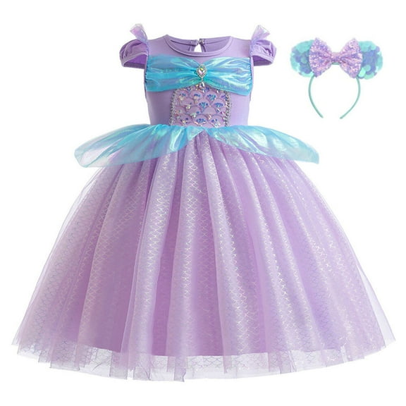 Rongking Mermaid Costume Princess Dress for Little Girls Short Sleeve Birthday Dress Gown for 3-7Y