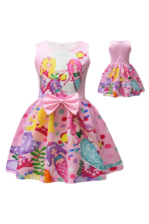 Mermaid Dress for Girls Sleeveless Sundress Twirling Princess Midi Dress for 3-8Y