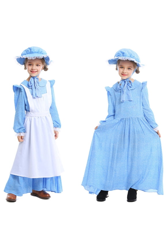 Pioneer Girl Costume Blue Dress Halloween Colonial Prairie Dress Up