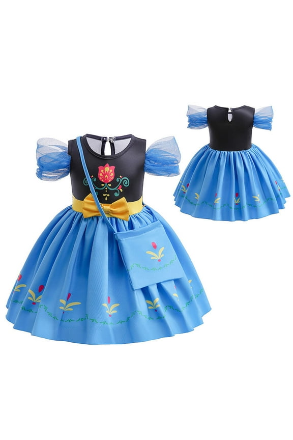 Princess Elsa/Cowgirl/Anna Dress for Toddler Girls, Birthday Fancy-Dress w/Bag for 12M-6T