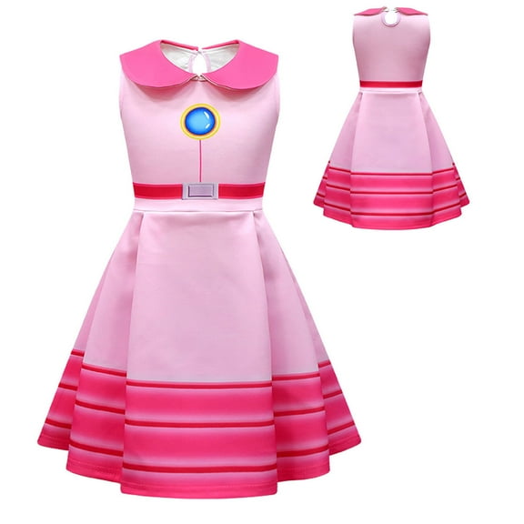Rongking Princess Peach Costume Dress for Girls Halloween Fancy-Dress Outfit