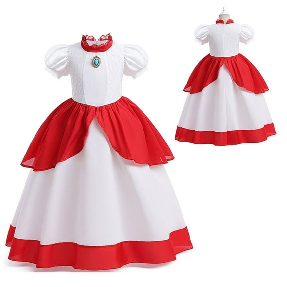 Rongking Princess Peach Costume Dress for Girls Super Brothers Dress Up, Size 3-9T