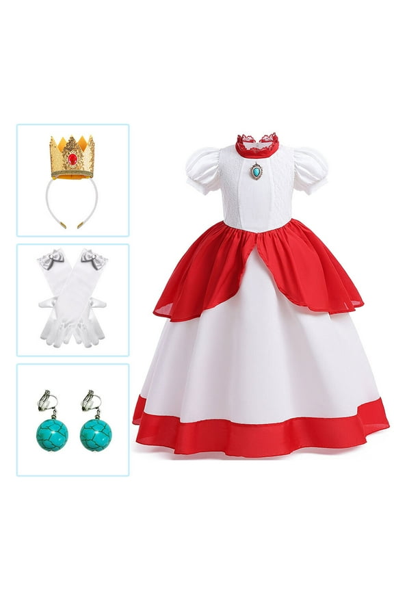 Princess Peach Costume Dress for Girls Super Brothers Dress Up, Size 3-9T