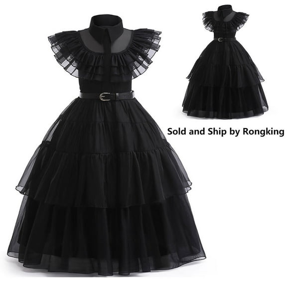 Rongking Wednesday Girls Addams Costume Dress Halloween Princess Outfits for 4-14Y