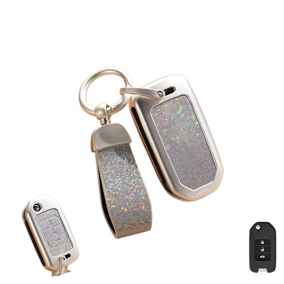 Rongqi Zinc Alloy Car Keycase. Key cover for Honda 2022 2023 2024 Accord civilian pilots - Honda CR-V HR-V Sport SI EX EX-L, keycase keychain, silver/brown/pink