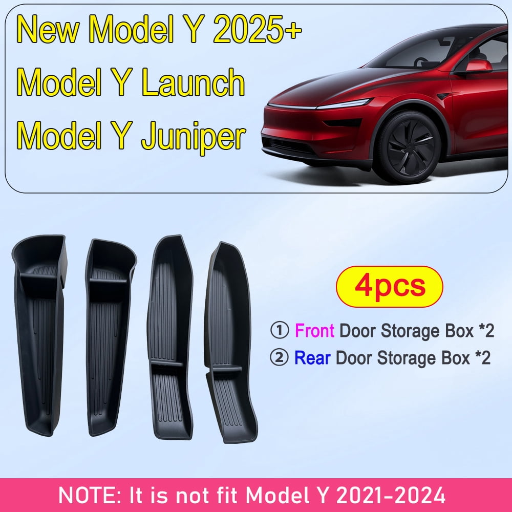 Rongqi fit for New Tesla Model Y 2025 2026 Launch Juniper Car Door Side Storage Box TPE Door Storage Organizer Tray Interior Accessories
