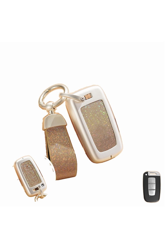 is a keychain suitable for Kia's 3-key smart key, with a shiny zinc alloy protective cover for the keychain, suitable for Sportage Soul Optima Rio, with a shiny design in silver/brown/pink