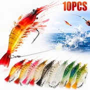 Rongsi 10PCS Saltwater Fishing Lures Shrimp Baits Set, Premium Soft Shrimp Fishing Tackle with Luminous Sharp Hooks, for Freshwater and Saltwater