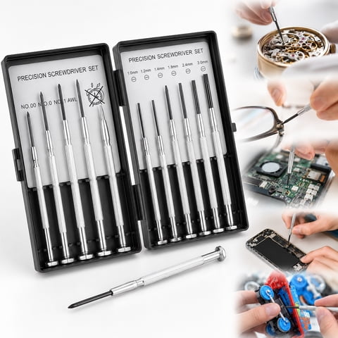 Rongsi 11 Pcs Small Precision Screwdriver Set, Tiny Screwdriver Set, Mini Screw Driver Kit with Slotted and Phillips Heads, Ideal for Watch, Eyeglasses, Electronics, Computer Repair
