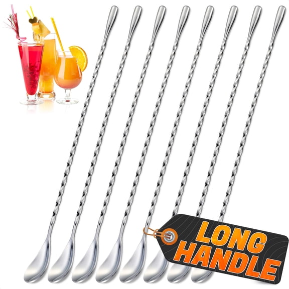 Rongsi 12'' Bar Spoon  Long Handle Cocktail Spoon for Mixing Drinks, Durable Stainless Steel Spoon, Easy to Clean (8 Pcs)