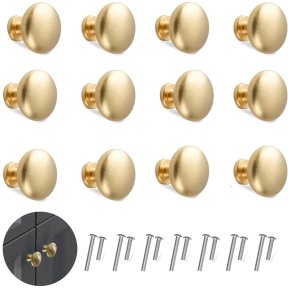 Rongsi-12PCS Cabinet Knobs, Gold Drawer Pulls Cabinet Knobs Inway, Round Drawer Knobs Cabinet Hardware with Screws for Kitchen Bedroom Furniture Gold