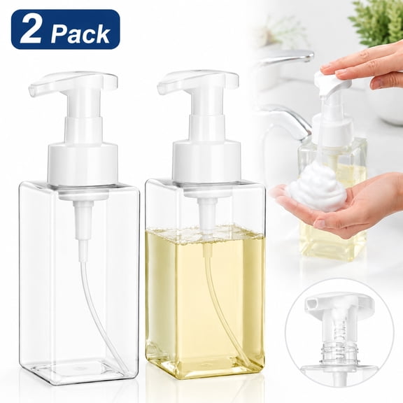Rongsi-2 Pack Foaming Soap Dispenser 15oz Refillable Foam Liquid Hand Soap Empty Plastic Pump Bottle Container for Bathroom Vanities, Kitchen Sink, Hospital, Clinic, Clear 450ml