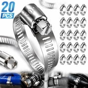 Rongsi 20Pcs Adjustable Stainless Steel Hose Clamps Assortment Kit, 1/4-2 in 6-51mm Worm Gear Pipe, Fuel LineHeavy Duty for Plumbing, Washing Machine, Mechanical, Automotive Hose Connecti
