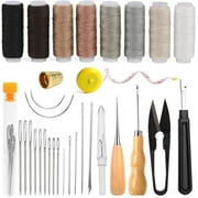 Rongsi 24Pack Upholstery Repair Sewing Kit Heavy Duty Sewing Kit with Awl Tools, Seam Ripper, Hand Stitching Needles, Leather Craft Tool Kit for Shoes Sofa Tent Carpet Leather Craft