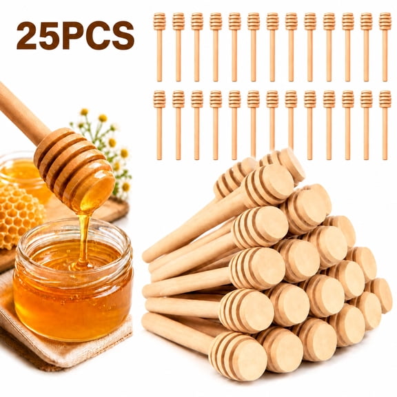 Rongsi-25Pcs Honey Dipper Sticks, Wooden Honey Dipper, 3 Inch Mini Honeycomb Stick, Honey Stirrer Stick for Jar Dispense Drizzle and Wedding Party Present