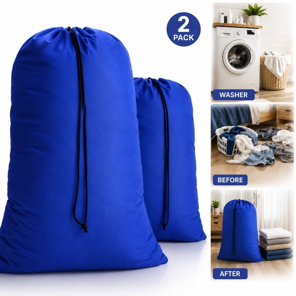 Rongsi 26x40 inch Extra Large Laundry Bag 2 Pack Drawstring Laundry Hamper Bag Heavy Duty Dirty Clothes Bag Washable Organizer Storage for Camp Home Dorm Hotel Laundromat Blue