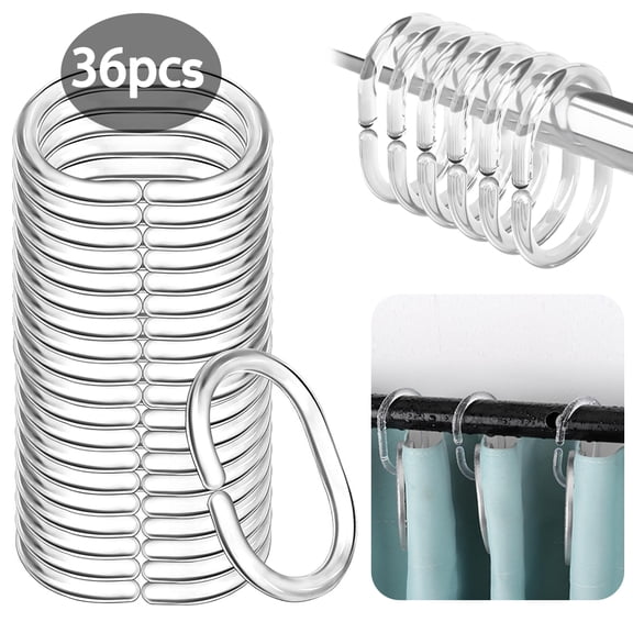 Rongsi 36 PCS Shower Curtain Rings, Plastic Clear Shower Curtain Hooks, C-Shaped Rings Hook Hanger Bathroom Shower Window Rod