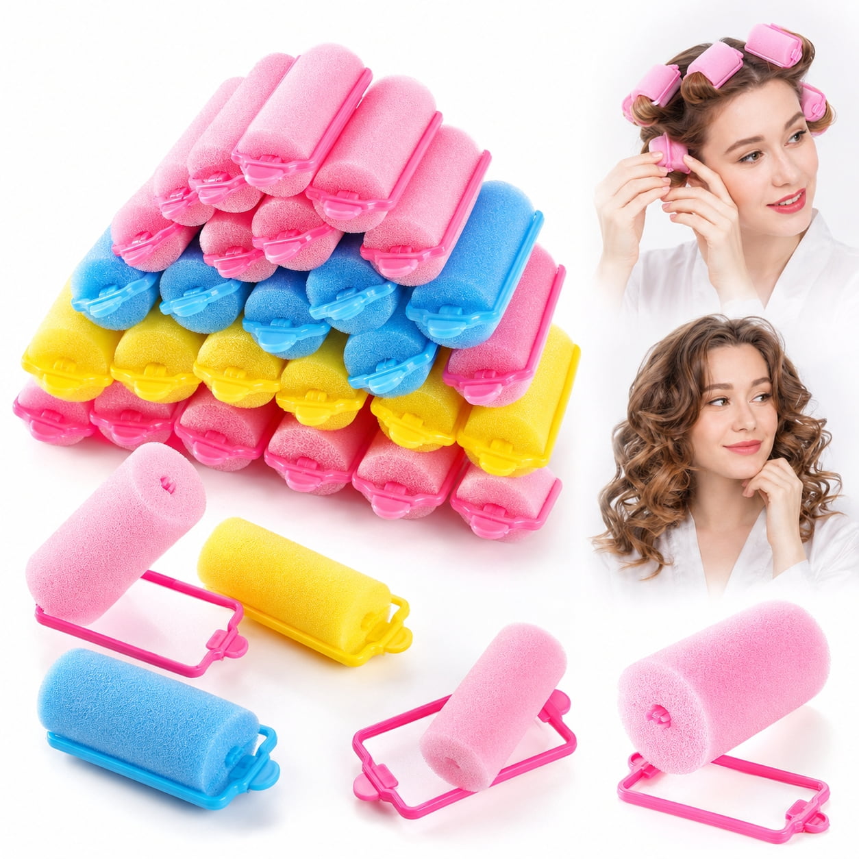 Rongsi- 36PCS Foam Hair Rollers - Sponge Rollers for Heatless Hair Curler for Short/Long Curling Sleep rolos para cabello Jumbo Large Sponge Curlers Soft Sleeping Thin Hair Curl Overnight rulos