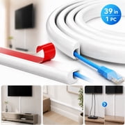 Rongsi 39 Side Open One Cord Hider for Wall Mounted Tv,Extension Cable Cover to Hide Conceal Cords Along Wall,Wire Raceway Management Cable Concealer Channel, White