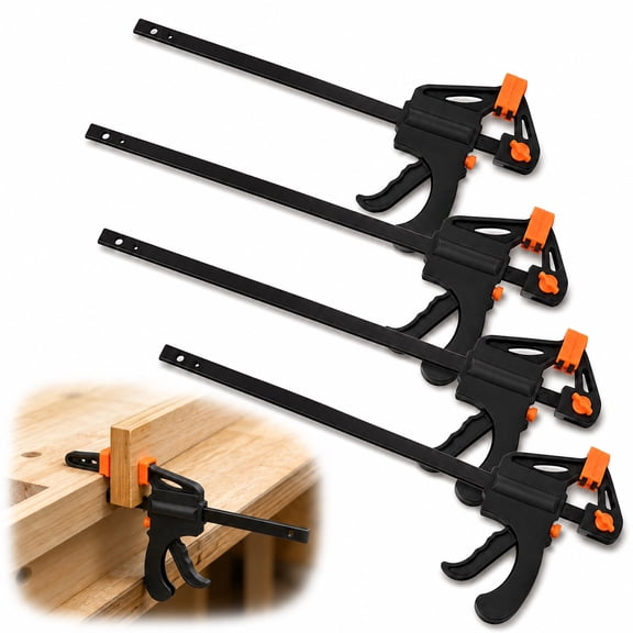 Rongsi 4-Pack 4 Inch Quick Grip Bar Clamps, One-Handed Trigger Woodworking Clamps & Spreader Tool Set, 65lbs Clamping Force for DIY Projects
