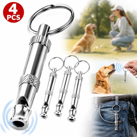Rongsi 4 Pack Dog Whistle, Dog Whistle to Stop Barking, Adjustable Sound Pitch Dog Whistle with Keychain, Professional Recall Dog Training Whistles for All Dogs