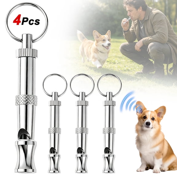 Rongsi 4 Pack Dog Whistle, Dog Whistle to Stop Barking, Adjustable Sound Pitch Dog Whistle with Keychain, Professional Recall Dog Training Whistles for All Dogs