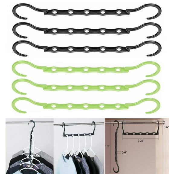 Rongsi 6 Pack Sturdy Closet Organizer Hanger for Heavy Clothes,Upgraded Closet Storage Space Saving Hangers,Closet Organization Clothe Hanger(Black + Green)