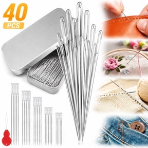 Rongsi 80/40 PCS Large Eye Sewing Needles, 7 Sizes Sewing Sharp Needles, Leather Needle Embroidery Thread Needle, Stainless Steel Yarn Knitting Needles with Threaders for Handsewing Art Crafts