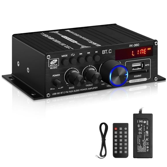 Rongsi Bluetooth 5.0 HiFi Stereo Receivers,Mini Power Amplifier Audio Receivers,Home Theater Audio Components Speakers, FM USB SD AUX,Home Audio Receiver for Home Theater & Karaoke, Includes Remote
