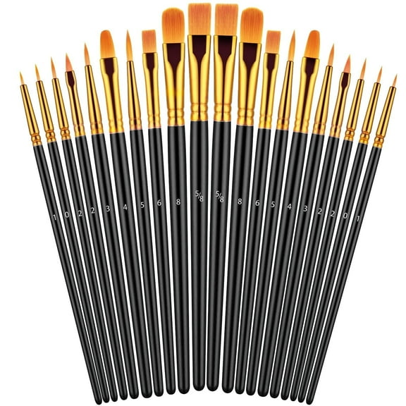 Rongsi Brush Set, 20 Pack Acrylic Brushes, Oil Watercolor Acrylic Brushes, Artist Brushes for Body Face Rock Canvas, Painting Art Craft Supplies for Kids Adults, Pure Black