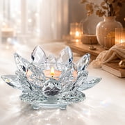 Rongsi Crystal Lotus Flower Tealight Candle Holder, Clear K9 Glass Candlestick Centerpiece for Weddings, Home Decor, and Gifts 1 Piece